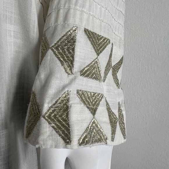 Khaadi Womens Kameez Top Size 8 White Geometric Gold Thread Embroidered Pakistan - Picture 7 of 13